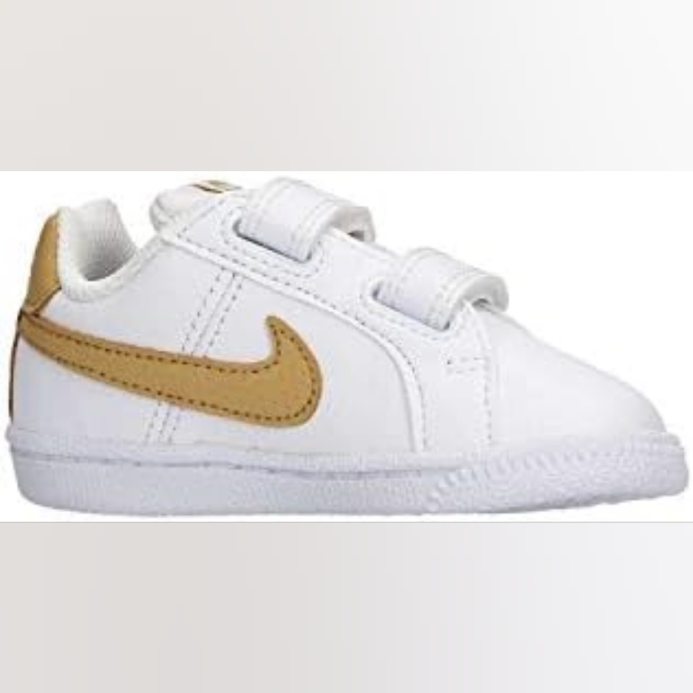 Nike Court Royale White Leather Kids Sneakers with Gold Swoosh Size 7c - Picture 4 of 10